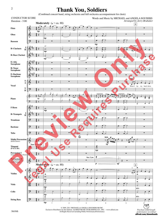 Thank You, Soldiers Combined Concert Band, String Orchestra and Full Orchestra Accompaniment for Choir 音樂會 弦樂團 管弦樂團伴奏 總譜 | 小雅音樂 Hsiaoya Music