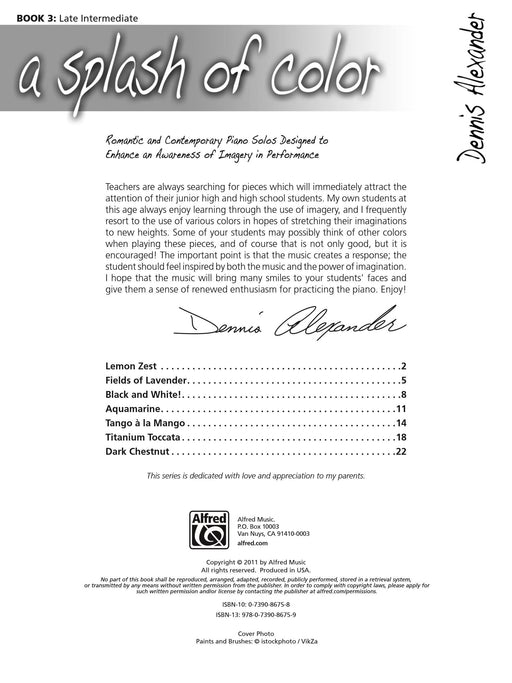 A Splash of Color, Book 3 Romantic and Contemporary Piano Solos Designed to Enhance an Awareness of Imagery in Performance 鋼琴 獨奏 | 小雅音樂 Hsiaoya Music