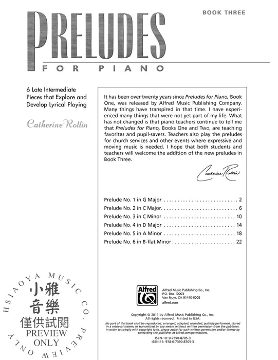 Preludes for Piano, Book 3 6 Late Intermediate Pieces That Explore and Develop Lyrical Playing 前奏曲 鋼琴 小品 | 小雅音樂 Hsiaoya Music