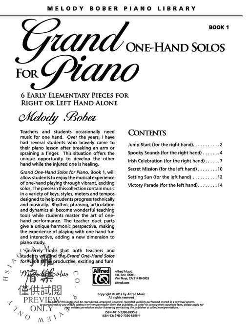 Grand One-Hand Solos for Piano, Book 1 6 Early Elementary Pieces for Right or Left Hand Alone 獨奏 鋼琴 小品 | 小雅音樂 Hsiaoya Music