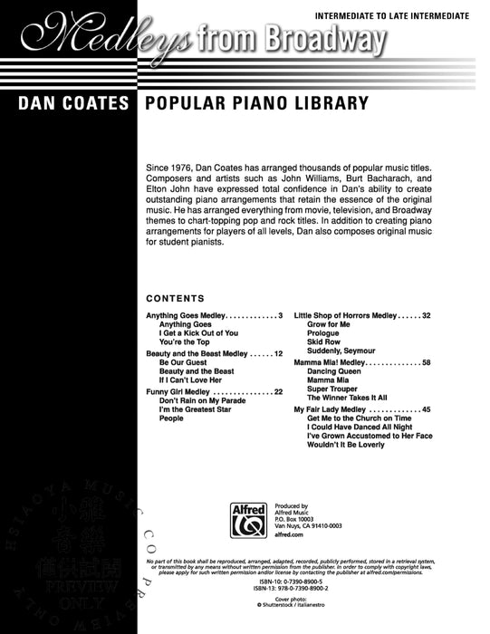 Dan Coates Popular Piano Library: Medleys from Broadway 鋼琴 組合曲 百老匯 | 小雅音樂 Hsiaoya Music