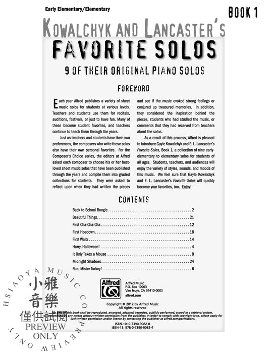 Kowalchyk and Lancaster's Favorite Solos, Book 1 9 of Their Original Piano Solos 獨奏 鋼琴 獨奏 | 小雅音樂 Hsiaoya Music