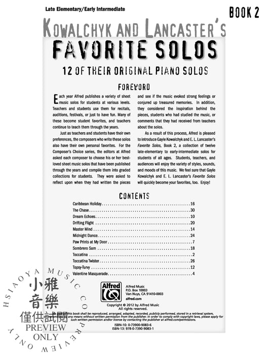 Kowalchyk and Lancaster's Favorite Solos, Book 2 12 of Their Original Piano Solos 獨奏 鋼琴 獨奏 | 小雅音樂 Hsiaoya Music