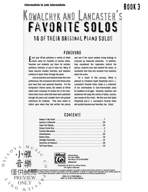 Kowalchyk and Lancaster's Favorite Solos, Book 3 10 of Their Original Piano Solos 獨奏 鋼琴 獨奏 | 小雅音樂 Hsiaoya Music