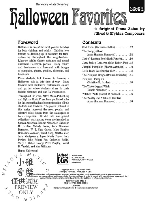 Halloween Favorites, Book 2 11 Original Piano Solos by Alfred and Myklas Composers 鋼琴 獨奏 | 小雅音樂 Hsiaoya Music