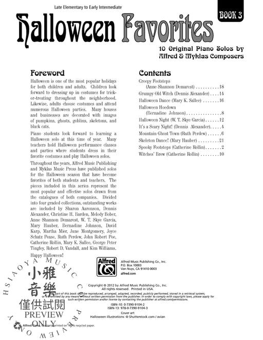 Halloween Favorites, Book 3 10 Original Piano Solos by Alfred and Myklas Composers 鋼琴 獨奏 | 小雅音樂 Hsiaoya Music