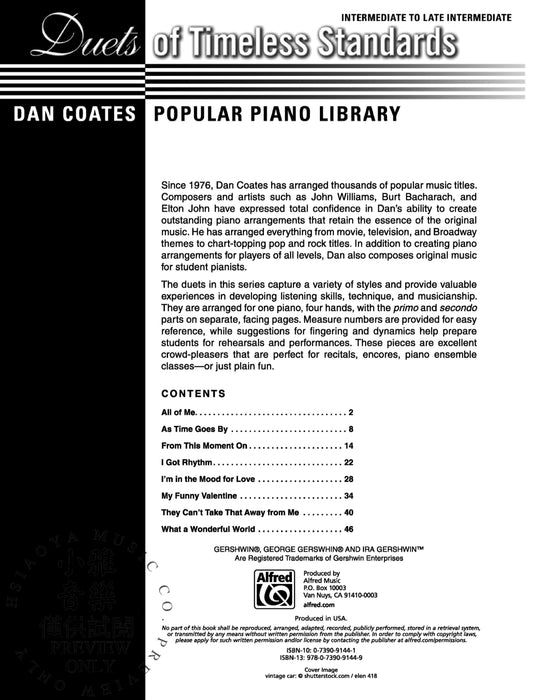 Dan Coates Popular Piano Library: Duets of Timeless Standards 鋼琴 二重奏 | 小雅音樂 Hsiaoya Music