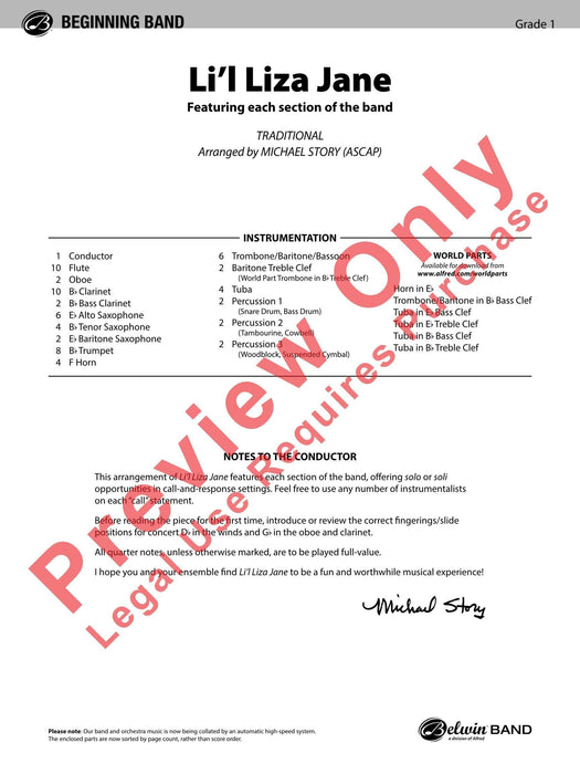 Li'l Liza Jane Featuring Each Section of the Band 樂節 總譜 | 小雅音樂 Hsiaoya Music