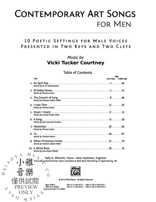 Contemporary Art Songs for Men 10 Poetic Settings for Male Voices, Presented in Two Keys and Two Clefs | 小雅音樂 Hsiaoya Music