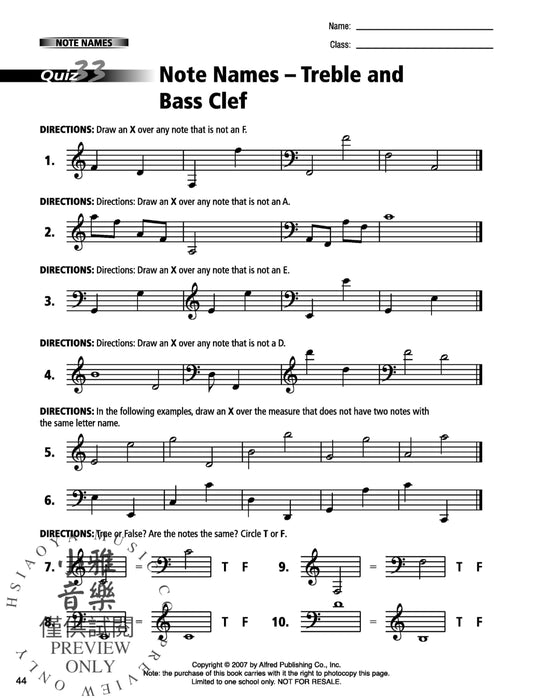 60 Music Quizzes for Theory and Reading One-Page Reproducible Tests to Evaluate Student Musical Skills | 小雅音樂 Hsiaoya Music