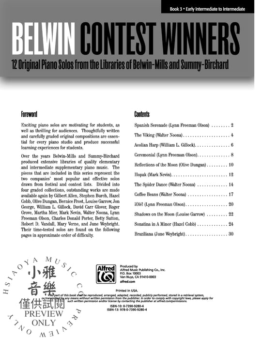 Belwin Contest Winners, Book 3 12 Original Piano Solos from the Libraries of Belwin-Mills and Summy-Birchard 鋼琴 獨奏 | 小雅音樂 Hsiaoya Music