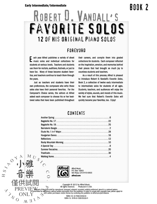 Robert D. Vandall's Favorite Solos, Book 2 12 of His Original Piano Solos 獨奏 鋼琴 獨奏 | 小雅音樂 Hsiaoya Music