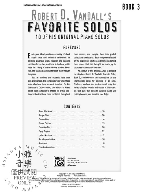 Robert D. Vandall's Favorite Solos, Book 3 10 of His Original Piano Solos 獨奏 鋼琴 獨奏 | 小雅音樂 Hsiaoya Music
