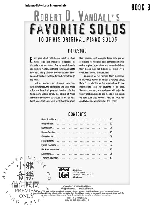 Robert D. Vandall's Favorite Solos, Book 3 10 of His Original Piano Solos 獨奏 鋼琴 獨奏 | 小雅音樂 Hsiaoya Music