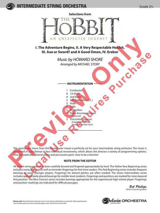 The Hobbit: An Unexpected Journey, Selections from I. The Adventure Begins / II. A Very Respectable Hobbit / III. Erebor 總譜 | 小雅音樂 Hsiaoya Music