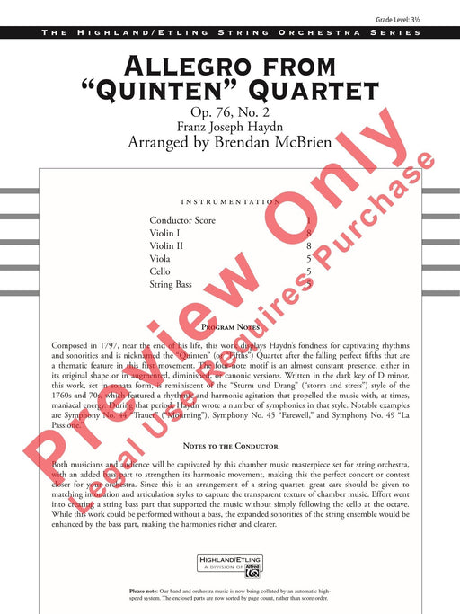 Allegro from "Quinten" Quartet Op. 76, No. 2 海頓 快板 四重奏 總譜 | 小雅音樂 Hsiaoya Music