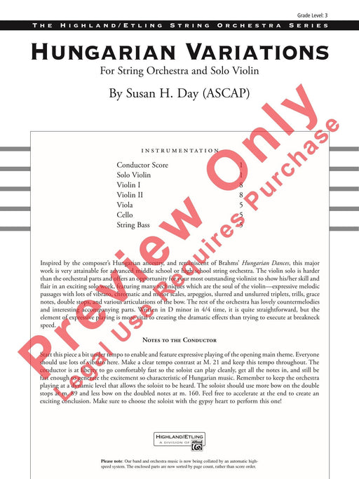 Hungarian Variations For String Orchestra and Solo Violin 詠唱調 弦樂團 獨奏 小提琴 總譜 | 小雅音樂 Hsiaoya Music
