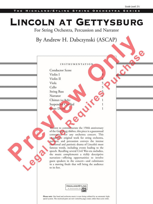 Lincoln at Gettysburg For String Orchestra, Percussion and Narrator 弦樂團擊樂器 總譜 | 小雅音樂 Hsiaoya Music