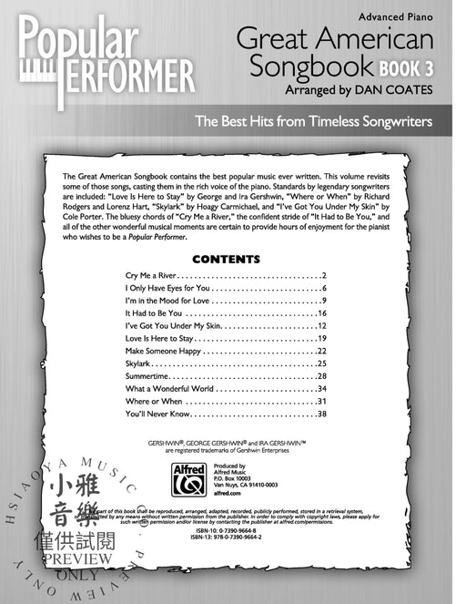 Popular Performer: Great American Songbook, Book 3 The Best Hits from Timeless Songwriters | 小雅音樂 Hsiaoya Music