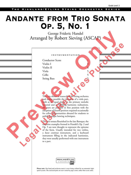 Andante from Trio Sonata Opus 5, No. 1 韓德爾 行板 三重奏鳴曲作品 總譜 | 小雅音樂 Hsiaoya Music