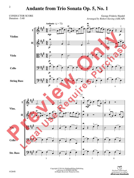 Andante from Trio Sonata Opus 5, No. 1 韓德爾 行板 三重奏鳴曲作品 總譜 | 小雅音樂 Hsiaoya Music