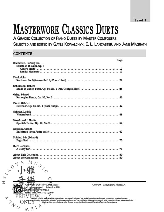 Masterwork Classics Duets, Level 8 A Graded Collection of Piano Duets by Master Composers 二重奏 鋼琴 二重奏 | 小雅音樂 Hsiaoya Music