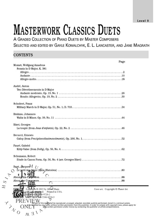 Masterwork Classics Duets, Level 9 A Graded Collection of Piano Duets by Master Composers 二重奏 鋼琴 二重奏 | 小雅音樂 Hsiaoya Music