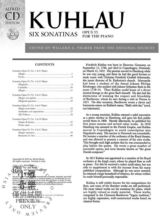 Kuhlau: Six Sonatinas, Opus 55 小奏鳴曲 作品 | 小雅音樂 Hsiaoya Music