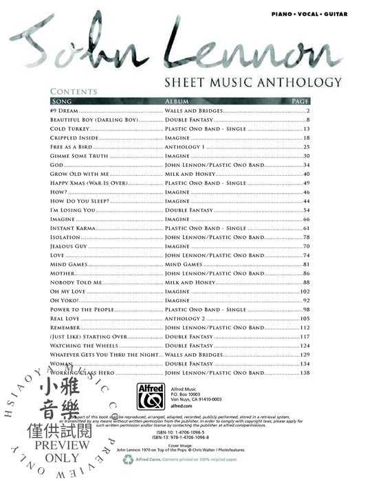 John Lennon: Sheet Music Anthology | 小雅音樂 Hsiaoya Music