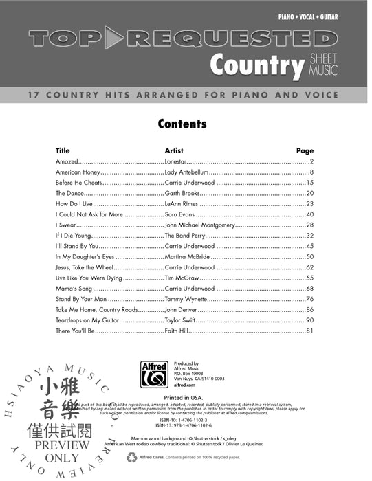 Top-Requested Country Sheet Music 17 Country Hits Arranged for Piano and Voice 鋼琴 | 小雅音樂 Hsiaoya Music