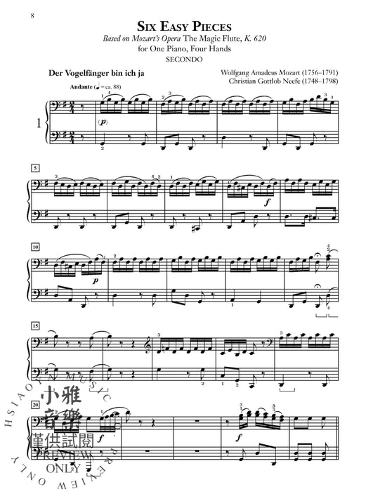 Mozart/Neefe: Six Easy Pieces for One Piano, Four Hands Based on Mozart's Opera The Magic Flute, K. 620 小品 鋼琴四手聯彈 歌劇魔笛 | 小雅音樂 Hsiaoya Music