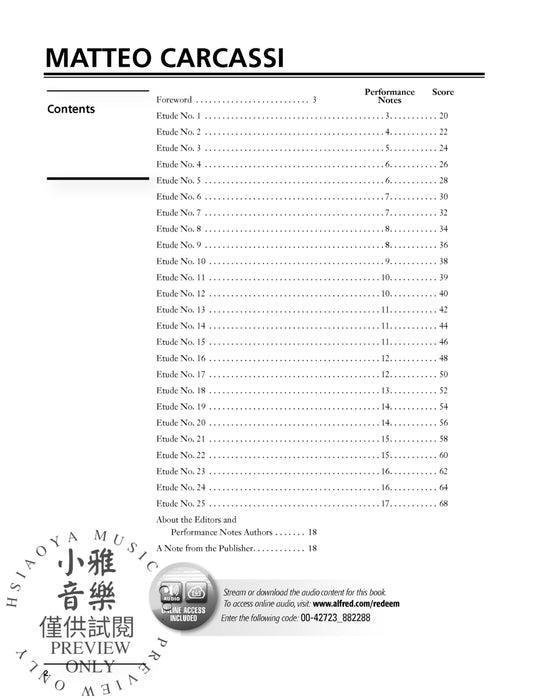 Carcassi: Melodic and Progressive Etudes, Opus 60 An Alfred Classical Guitar Masterwork Edition 練習曲 作品 古典吉他 | 小雅音樂 Hsiaoya Music