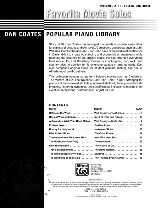 Dan Coates Popular Piano Library: Favorite Movie Solos 鋼琴 獨奏 | 小雅音樂 Hsiaoya Music