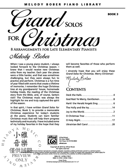 Grand Solos for Christmas, Book 3 8 Arrangements for Late Elementary Pianists 獨奏 | 小雅音樂 Hsiaoya Music
