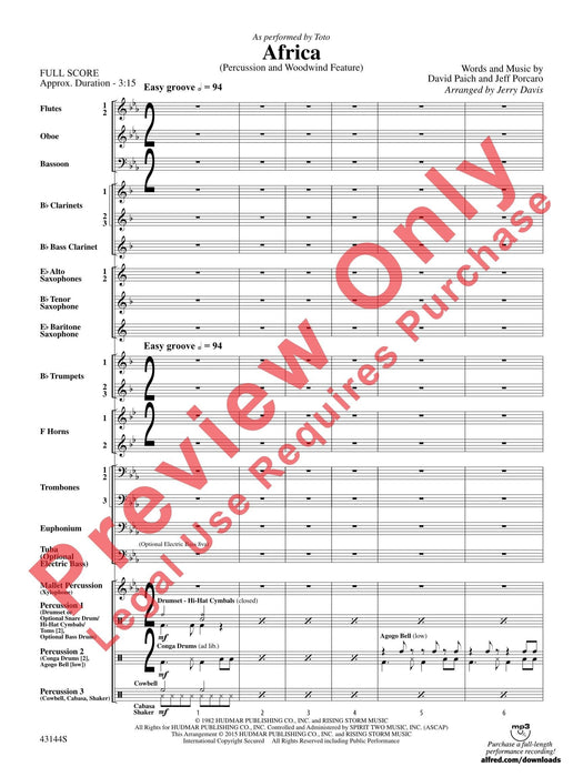 Africa As Performed by Toto (Percussion and Woodwind Feature) 擊樂器 木管樂器 總譜 | 小雅音樂 Hsiaoya Music