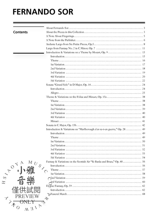 Sor: Selected Works for Guitar 吉他 | 小雅音樂 Hsiaoya Music