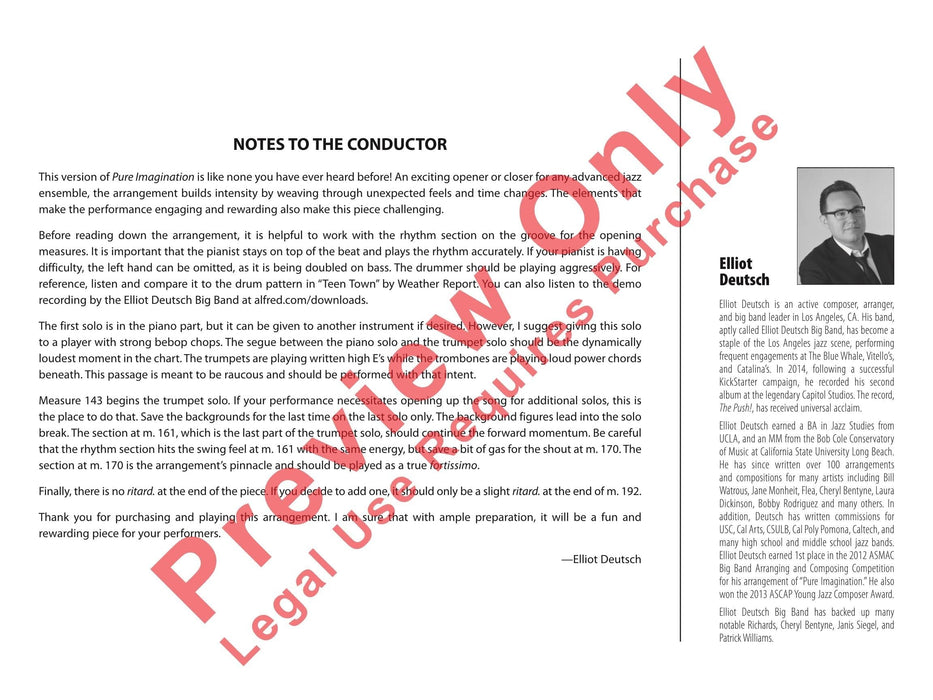 Pure Imagination As Recorded by the Elliot Deutsch Big Band 大樂隊 總譜 | 小雅音樂 Hsiaoya Music