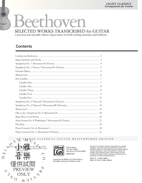 Beethoven: Selected Works Transcribed for Guitar Light Classics Arrangements for Guitar 吉他 | 小雅音樂 Hsiaoya Music