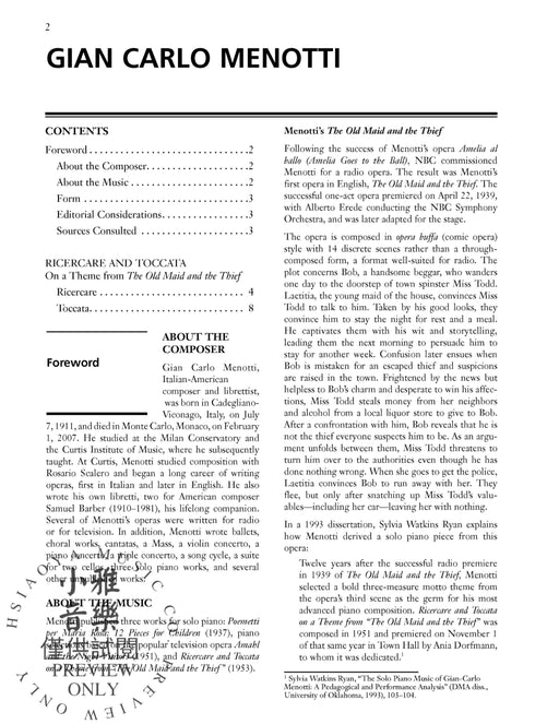 Menotti: Ricercare and Toccata On a Theme from The Old Maid and the Thief 觸技曲 主題老處女與小偷 | 小雅音樂 Hsiaoya Music