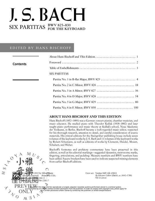 J. S. Bach: Six Partitas, BWV 825--830 巴赫約翰‧瑟巴斯提安 組曲 | 小雅音樂 Hsiaoya Music