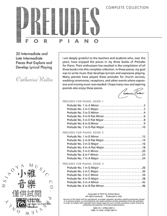 Preludes for Piano: Complete Collection 20 Intermediate to Late Intermediate Pieces that Explore and Develop Lyrical Playing 前奏曲 鋼琴 小品 | 小雅音樂 Hsiaoya Music