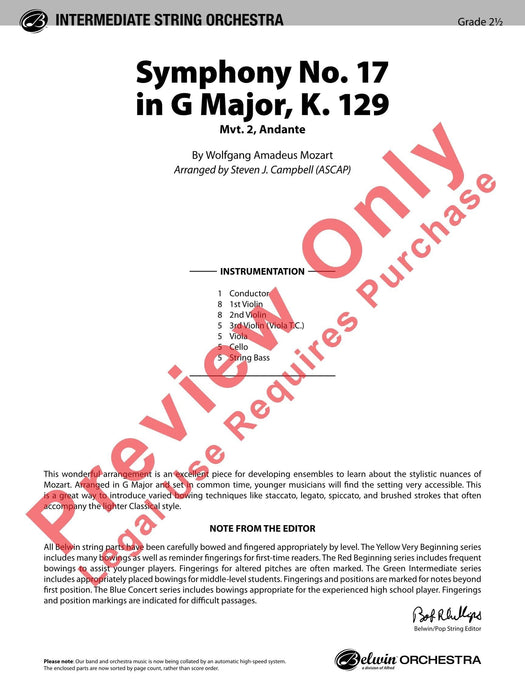 Symphony No. 17 in G Major, K. 129 Mvt. 2 Andante 莫札特 交響曲 行板 總譜 | 小雅音樂 Hsiaoya Music