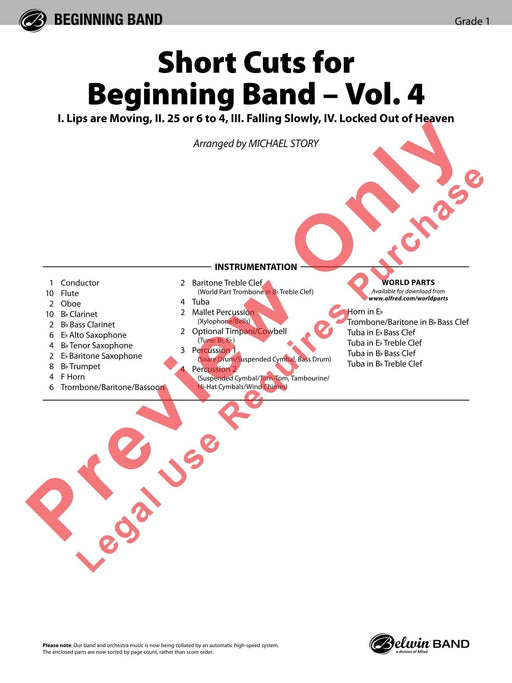 Short Cuts for Beginning Band -- Vol. 4 I. Lips Are Moving, II. 25 or 6 to 4, III. Falling Slowly, IV. Locked Out of Heaven 總譜 | 小雅音樂 Hsiaoya Music