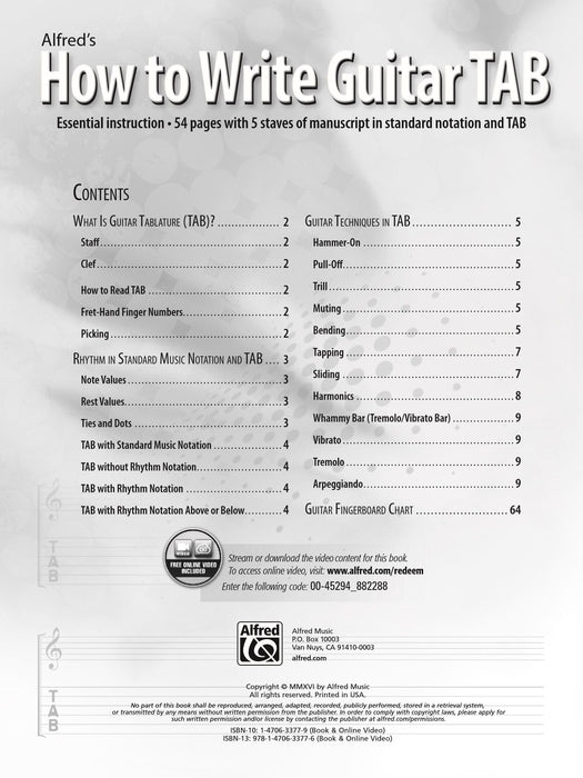 Music Composition Using Tab How to Write Guitar TAB Essential Instruction, 54 Pages with 5 Staves