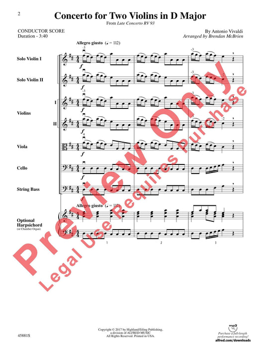 Concerto for Two Violins in D Major From Lute Concerto RV 93 韋瓦第 協奏曲 小提琴 魯特琴協奏曲 總譜 | 小雅音樂 Hsiaoya Music