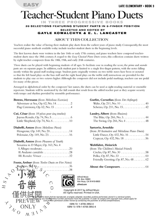 Easy Teacher-Student Piano Duets in Three Progressive Books, Book 3 20 Selections Featuring Student Parts in 5-Finger Position 鋼琴 二重奏 | 小雅音樂 Hsiaoya Music
