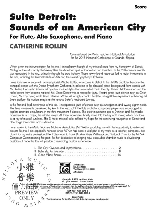 Suite Detroit: Sounds of an American City For Flute, Alto Saxophone, and Piano 組曲 長笛中音薩氏管 鋼琴 | 小雅音樂 Hsiaoya Music