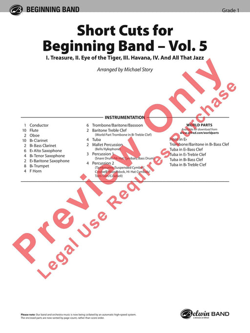 Short Cuts for Beginning Band -- Vol. 5 Featuring: Treasure / Eye of the Tiger / Havana / And All That Jazz 爵士音樂 | 小雅音樂 Hsiaoya Music