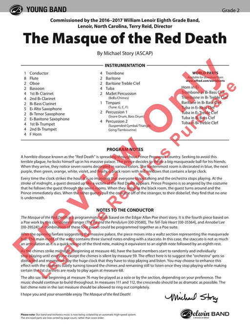 The Masque of the Red Death Commissioned by the 2016--2017 William Lenoir Eighth Grade Band, Lenoir, North Carolina, Terry Reid, Director 面具 耶誕頌歌 總譜 | 小雅音樂 Hsiaoya Music
