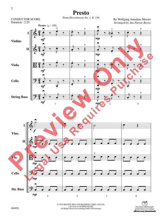 Presto From Divertimento No. 1, K. 136 莫札特 嬉遊曲 總譜 | 小雅音樂 Hsiaoya Music